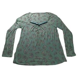 Apt. 9 Intimates Womens Soft Aqua Floral Pajama Top Long Sleeve Sz Large